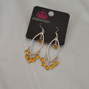 Paparazzi Silver Earrings with Yellow Accents